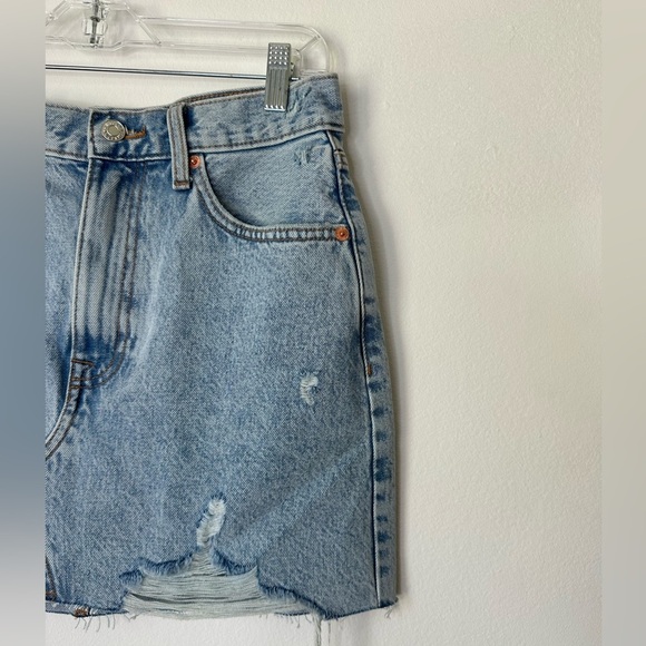 Mango MNG High Waist Denim Mini Skirt Hailey Raw Hem Size S - Picture 3 of 4